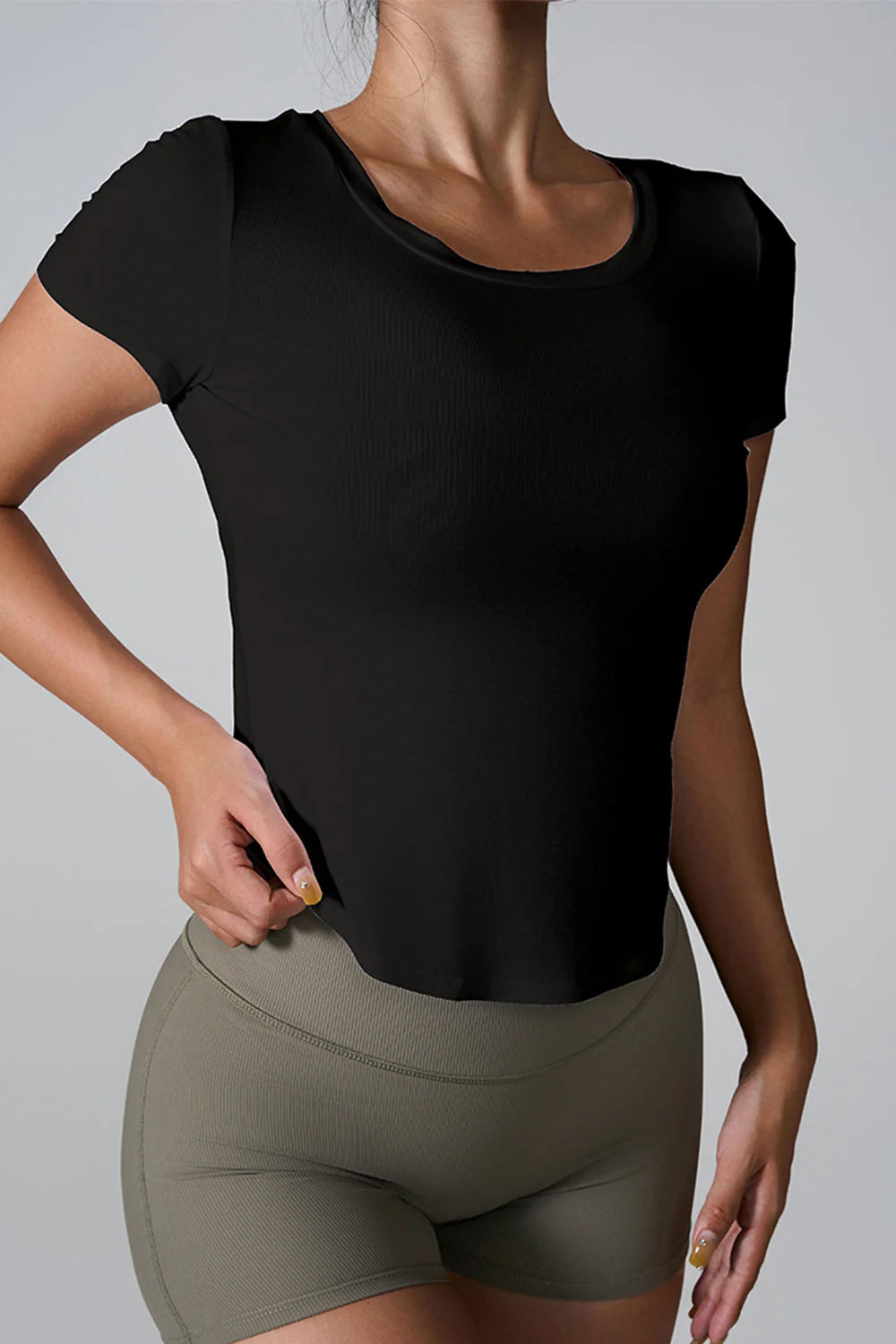 Cutout round Neck Short Sleeve Active T-Shirt