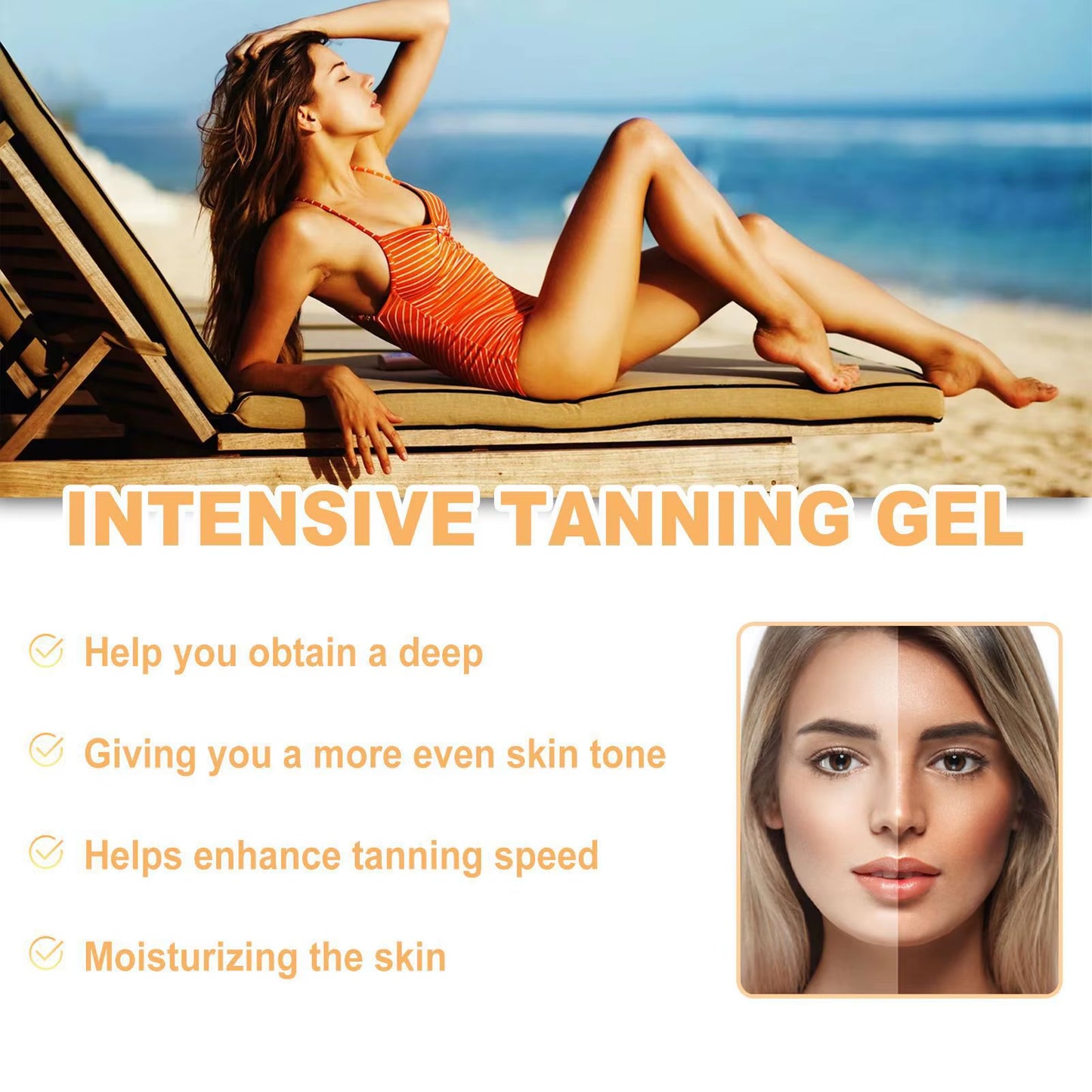 Tanning Cream Sunless Intensive Self Tanner Face Body Bronzer Moisturizing Hydrating Summer Sunbed Self Tanning Lotion 150G