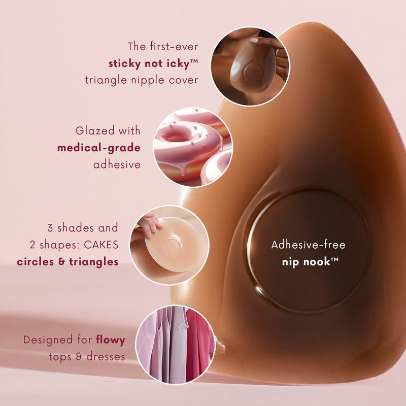 Sticky CAKES Triangles - the First-Ever Sticky Not Icky Triangle Nipple Covers Designed for Deep Vees and Swim