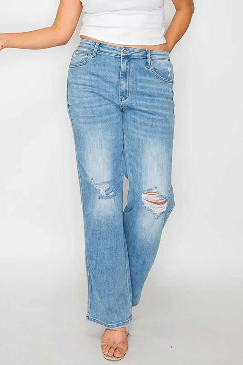 Bytos Full Size Distressed High Rise Straight Jeans