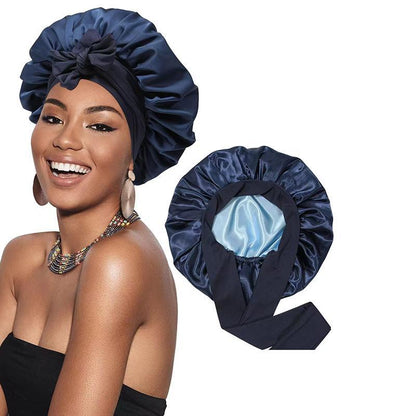 Satin Bonnet Silk Bonnet for Sleeping Silk Sleep Cap Double Layer Hair Bonnet with Elastic Tie Band for Women Curly Hair Night Cap Soft Haircare Silky Smooth Heatless