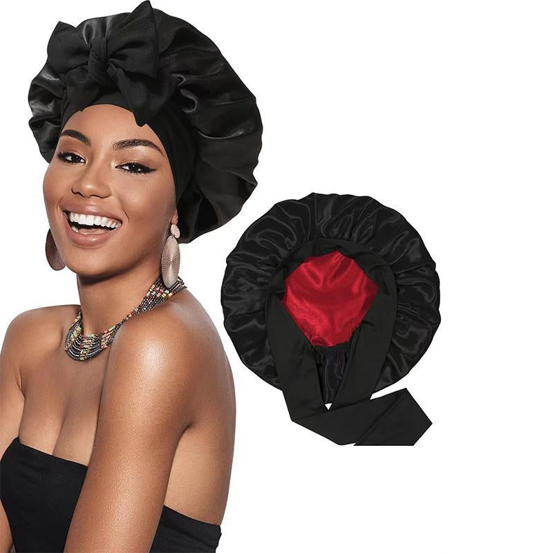 Satin Bonnet Silk Bonnet for Sleeping Silk Sleep Cap Double Layer Hair Bonnet with Elastic Tie Band for Women Curly Hair Night Cap Soft Haircare Silky Smooth Heatless
