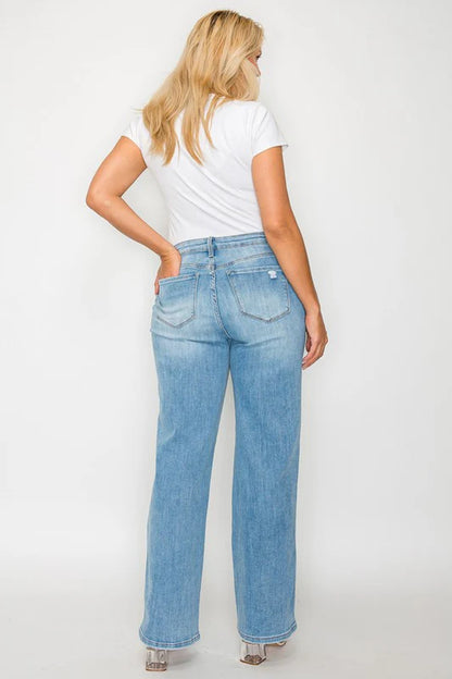 Bytos Full Size Distressed High Rise Straight Jeans