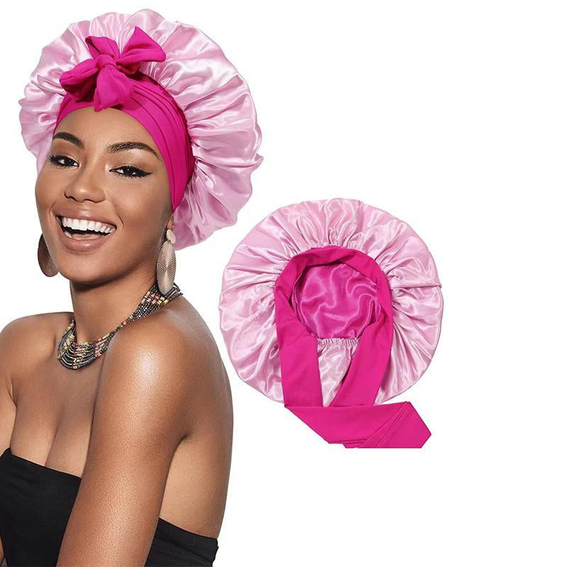 Satin Bonnet Silk Bonnet for Sleeping Silk Sleep Cap Double Layer Hair Bonnet with Elastic Tie Band for Women Curly Hair Night Cap Soft Haircare Silky Smooth Heatless