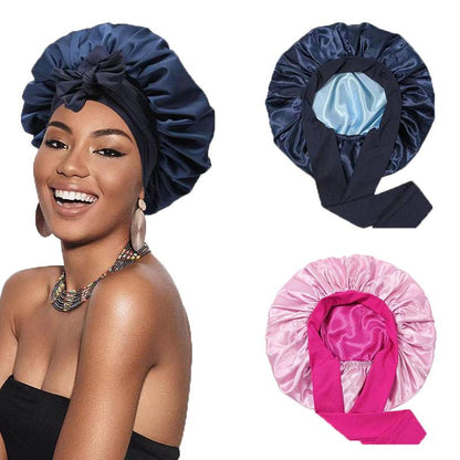 Satin Bonnet Silk Bonnet for Sleeping Silk Sleep Cap Double Layer Hair Bonnet with Elastic Tie Band for Women Curly Hair Night Cap Soft Haircare Silky Smooth Heatless