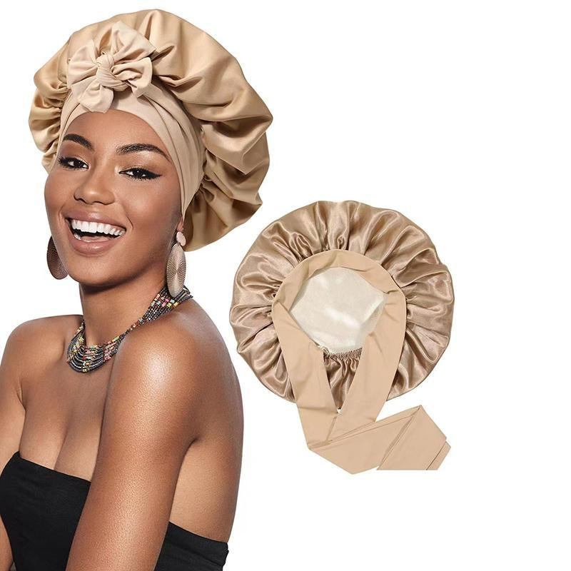 Satin Bonnet Silk Bonnet for Sleeping Silk Sleep Cap Double Layer Hair Bonnet with Elastic Tie Band for Women Curly Hair Night Cap Soft Haircare Silky Smooth Heatless
