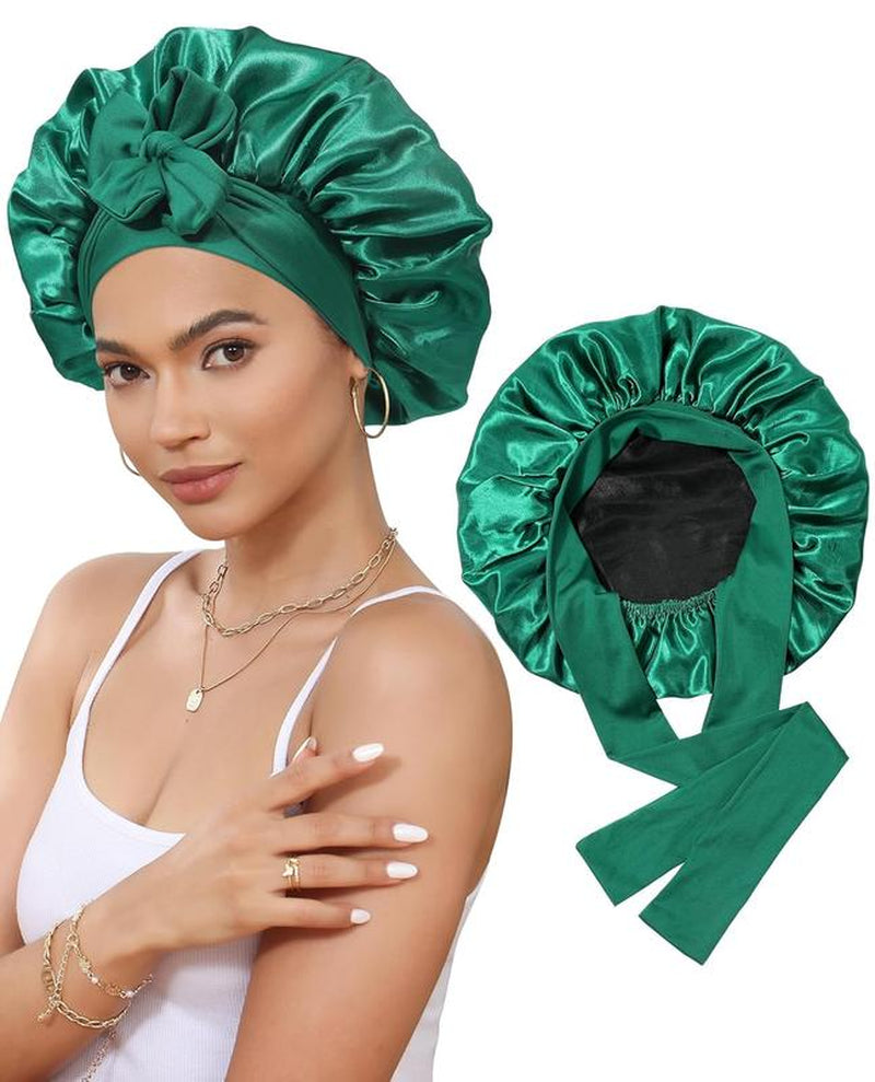 Satin Bonnet Silk Bonnet for Sleeping Silk Sleep Cap Double Layer Hair Bonnet with Elastic Tie Band for Women Curly Hair Night Cap Soft Haircare Silky Smooth Heatless