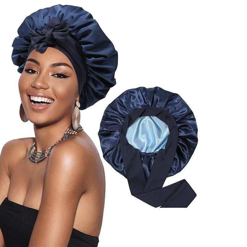 Satin Bonnet Silk Bonnet for Sleeping Silk Sleep Cap Double Layer Hair Bonnet with Elastic Tie Band for Women Curly Hair Night Cap Soft Haircare Silky Smooth Heatless