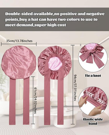 Satin Bonnet Silk Bonnet for Sleeping Silk Sleep Cap Double Layer Hair Bonnet with Elastic Tie Band for Women Curly Hair Night Cap Soft Haircare Silky Smooth Heatless