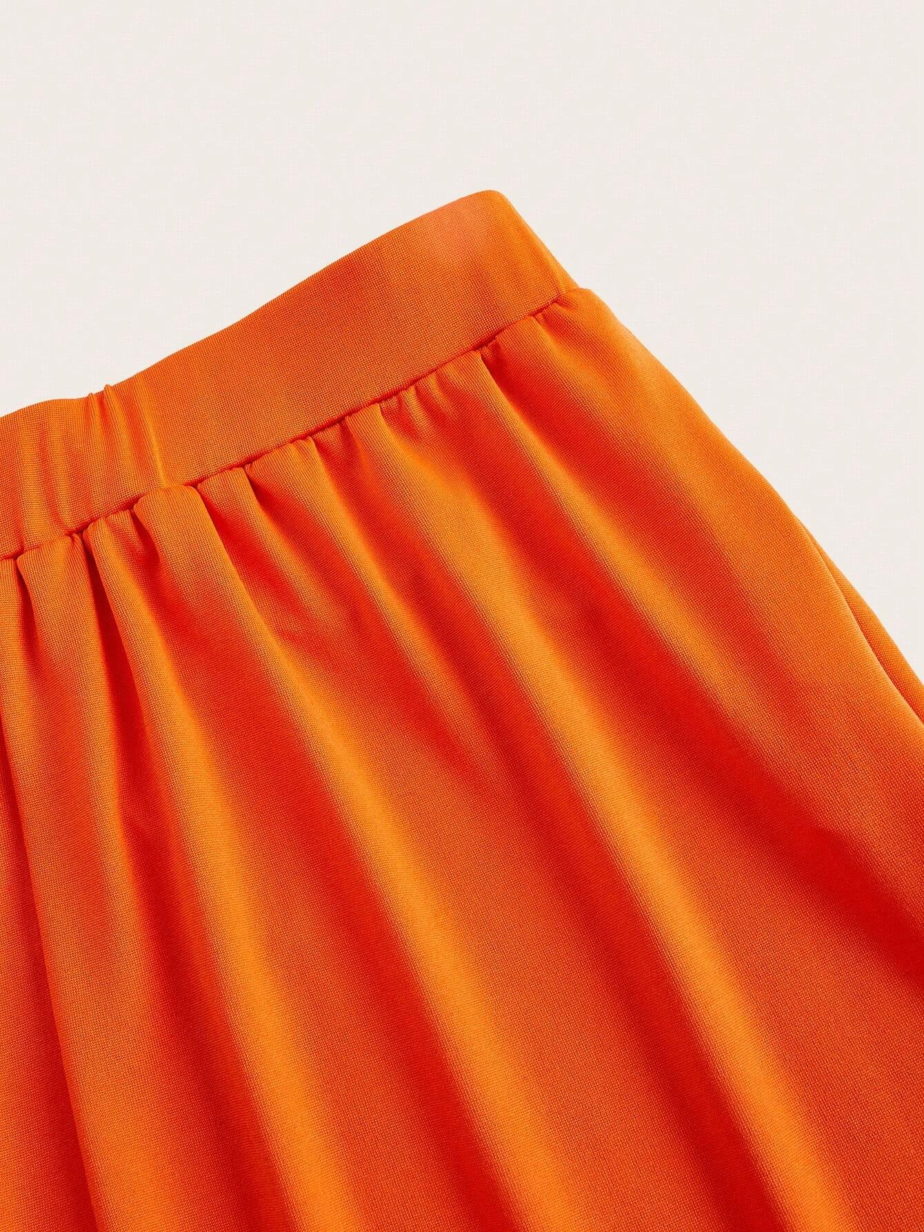 Slaydiva Orange 2Pcs Holiday Short Sleeve Cropped T-Shirt and High Waist Pleated Wide Leg Pants
