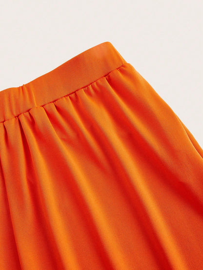 Slaydiva Orange 2Pcs Holiday Short Sleeve Cropped T-Shirt and High Waist Pleated Wide Leg Pants