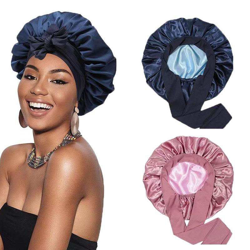 Satin Bonnet Silk Bonnet for Sleeping Silk Sleep Cap Double Layer Hair Bonnet with Elastic Tie Band for Women Curly Hair Night Cap Soft Haircare Silky Smooth Heatless