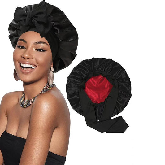 Satin Bonnet Silk Bonnet for Sleeping Silk Sleep Cap Double Layer Hair Bonnet with Elastic Tie Band for Women Curly Hair Night Cap Soft Haircare Silky Smooth Heatless