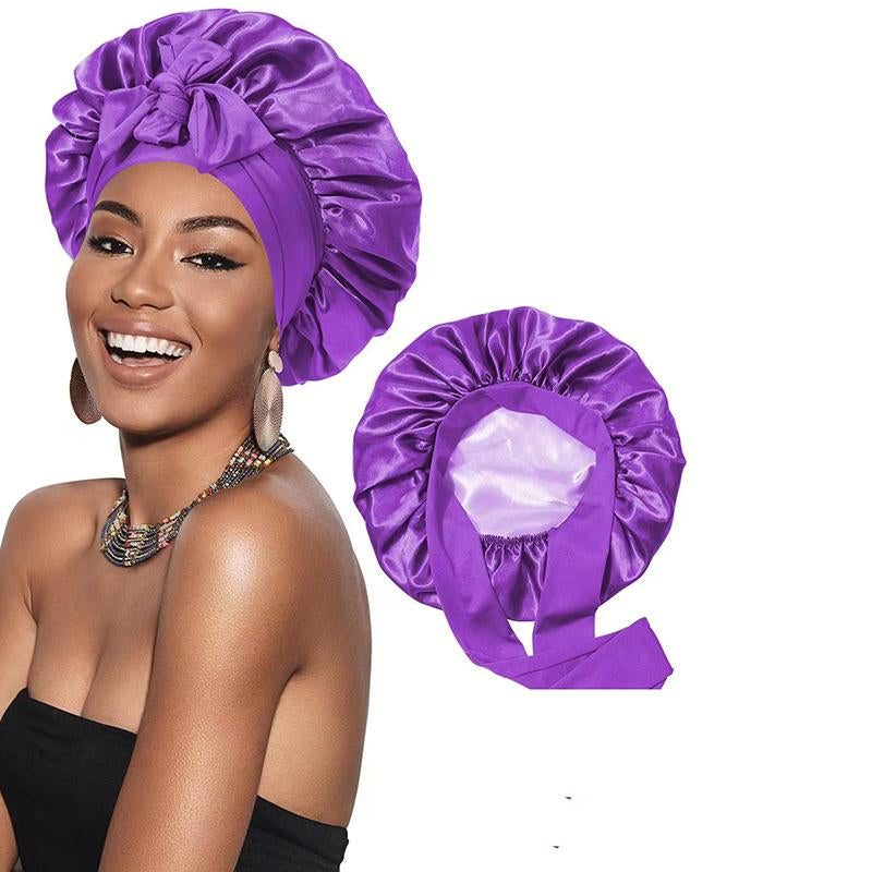 Satin Bonnet Silk Bonnet for Sleeping Silk Sleep Cap Double Layer Hair Bonnet with Elastic Tie Band for Women Curly Hair Night Cap Soft Haircare Silky Smooth Heatless