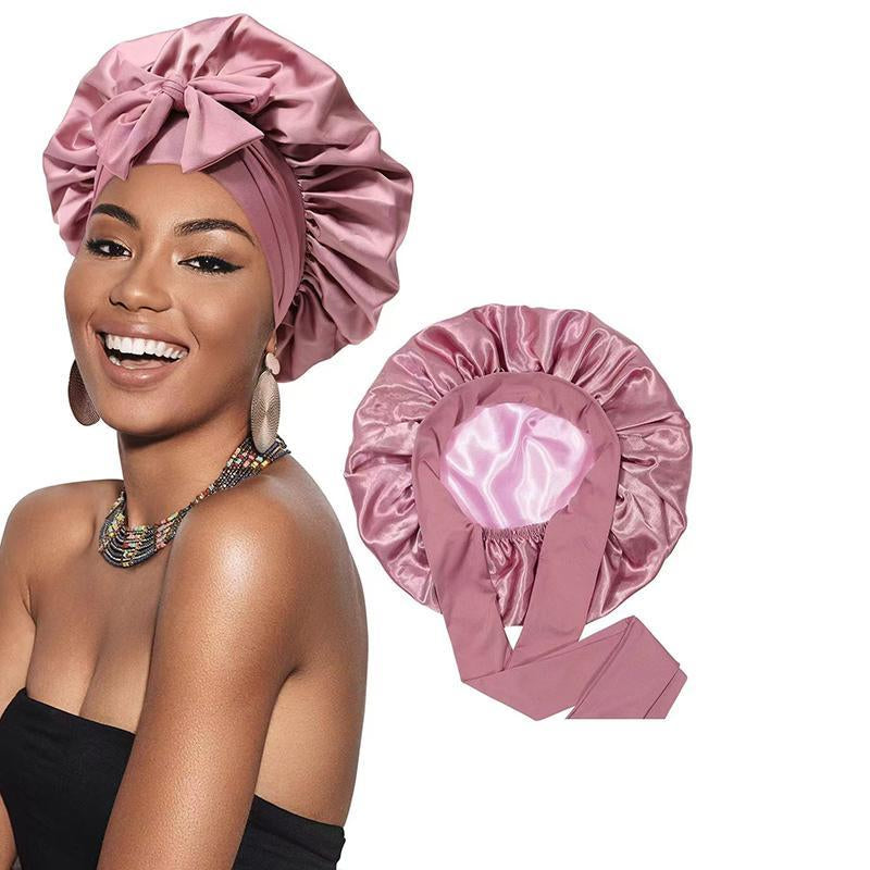 Satin Bonnet Silk Bonnet for Sleeping Silk Sleep Cap Double Layer Hair Bonnet with Elastic Tie Band for Women Curly Hair Night Cap Soft Haircare Silky Smooth Heatless