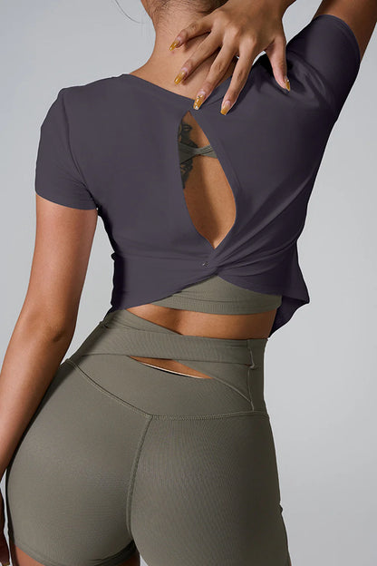 Cutout round Neck Short Sleeve Active T-Shirt