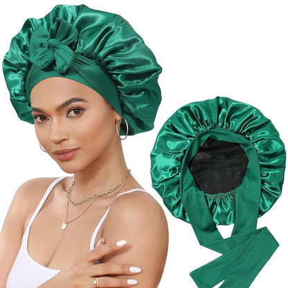 Satin Bonnet Silk Bonnet for Sleeping Silk Sleep Cap Double Layer Hair Bonnet with Elastic Tie Band for Women Curly Hair Night Cap Soft Haircare Silky Smooth Heatless