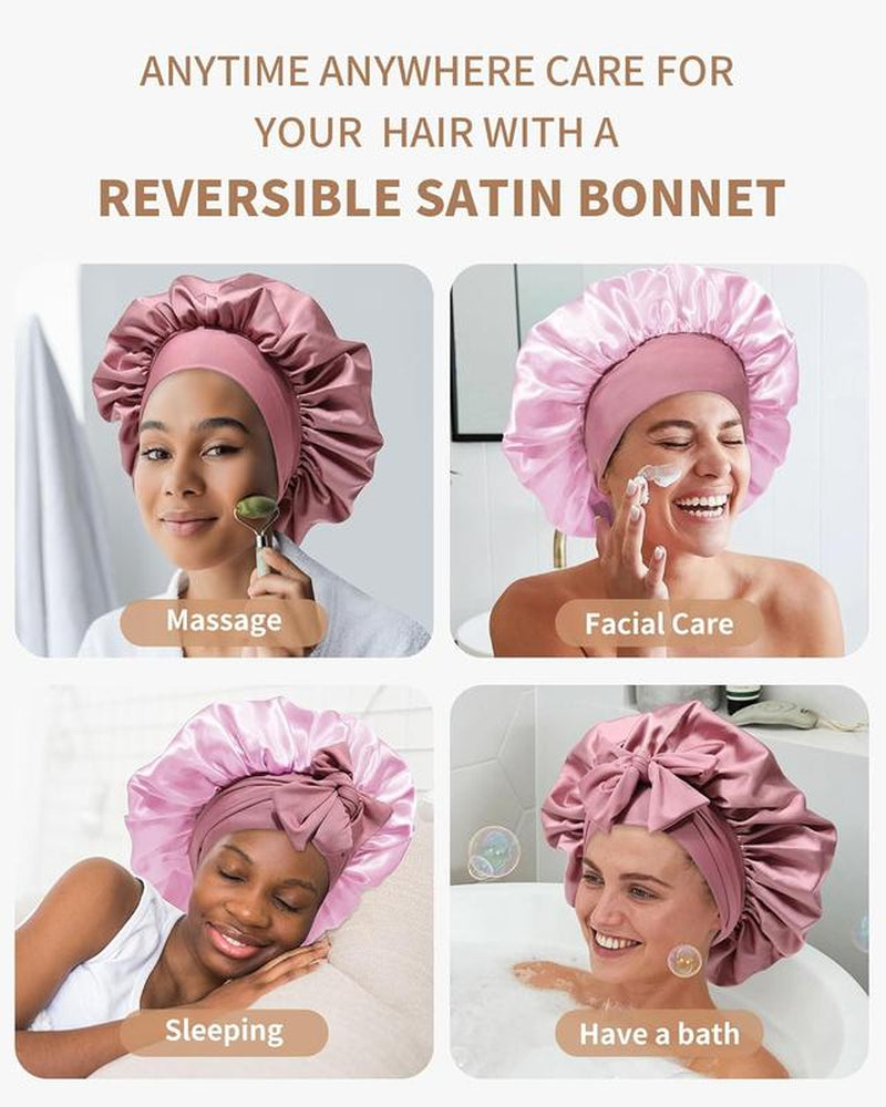 Satin Bonnet Silk Bonnet for Sleeping Silk Sleep Cap Double Layer Hair Bonnet with Elastic Tie Band for Women Curly Hair Night Cap Soft Haircare Silky Smooth Heatless