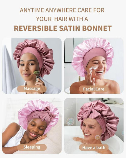 Satin Bonnet Silk Bonnet for Sleeping Silk Sleep Cap Double Layer Hair Bonnet with Elastic Tie Band for Women Curly Hair Night Cap Soft Haircare Silky Smooth Heatless